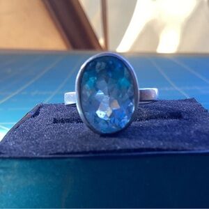 Blue Topaz Faceted Sterling Silver Ring Sz 9 Bohemian Crystals Gems Hippie Gifts